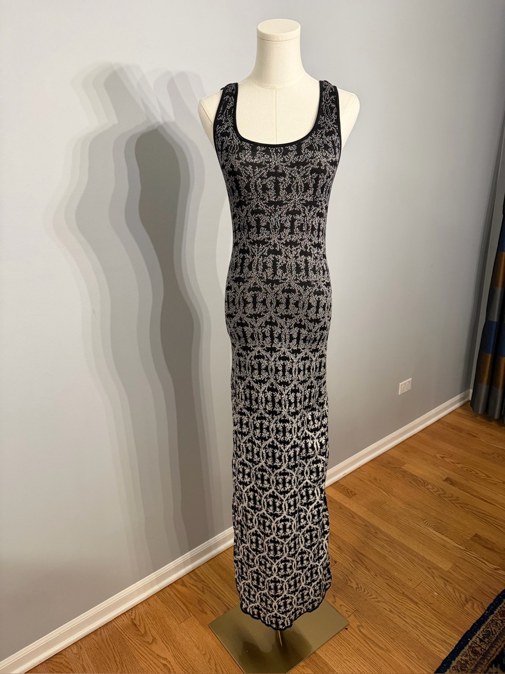 Peruvian Connection Sleeveless Black and White Patterned cotton Maxi Dress
